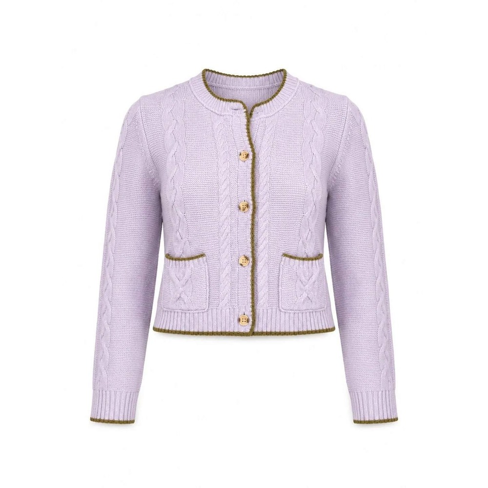 Sundance Cable Knit Cardigan Women Medium Lavender Purple Cottagecore Coquette